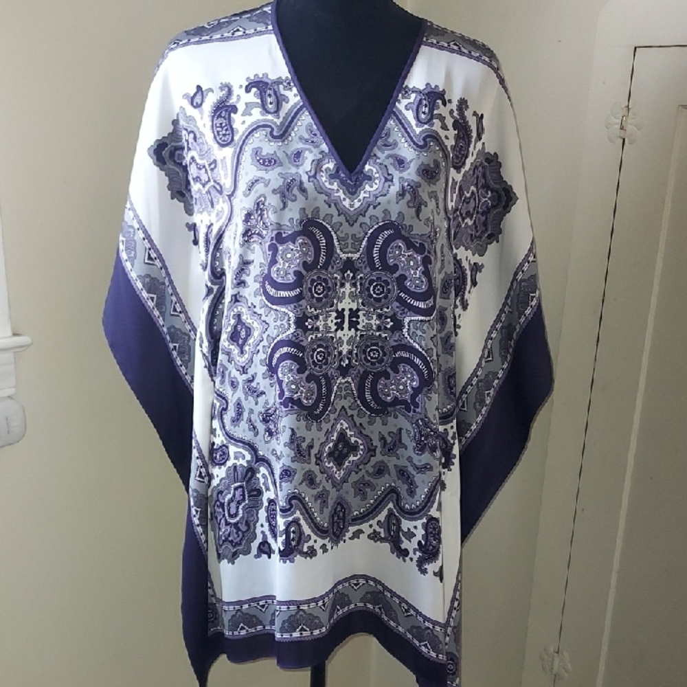 Michael Kors Purple and White Paisley Swimming Cover. S/M.